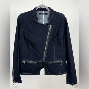 👛 (ANY 2/$45) MAX Jeans Assymetrical Zip Denim Jacket See Video